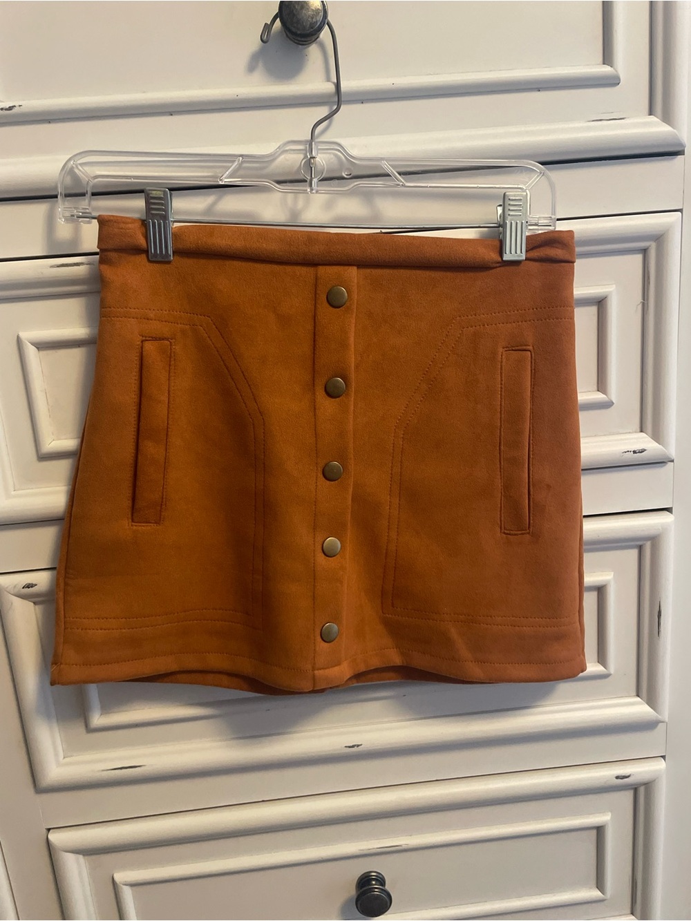 Button-Front Faux Suede Mini Skirt - Rust. Worn Once